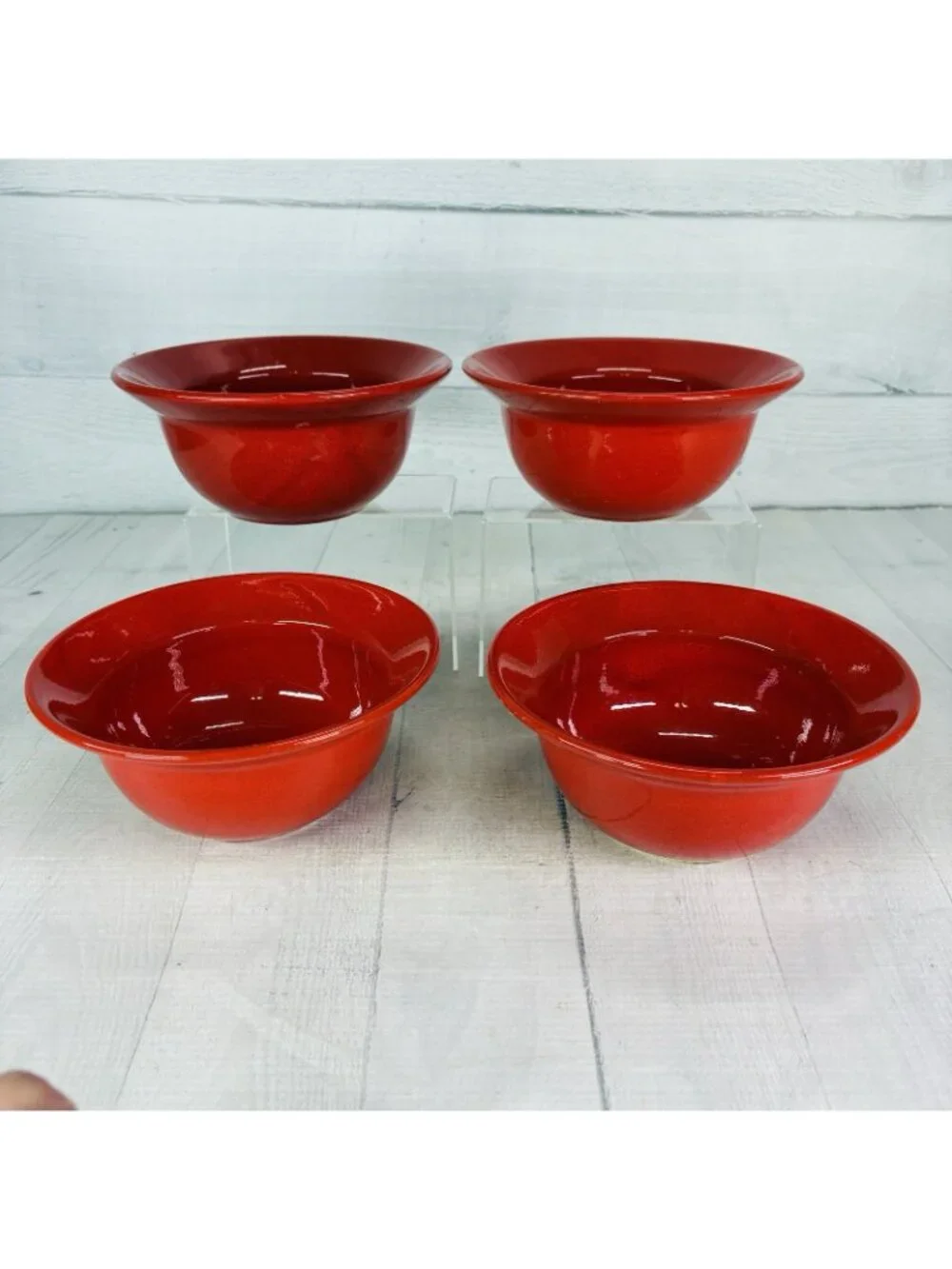 Pier 1 RED Solid Colored Rimmed Earthenware Spain 6.75